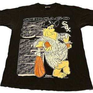 Vtg 1994 Fred Flintstone Chicago White Sox Black T Shirt Sz L Hanna Barbera MLB